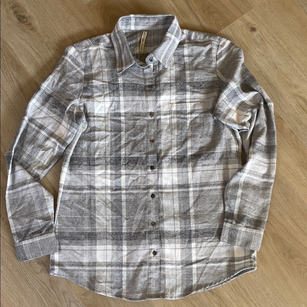 Classic Gray Plaid Button-Down Shirt - image 2